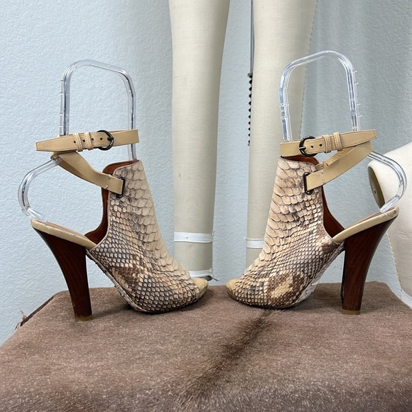 Devi Kroell Python High Heel Mule Cutout Slingback Sandal Stacked Peep Toe - Picture 7 of 11